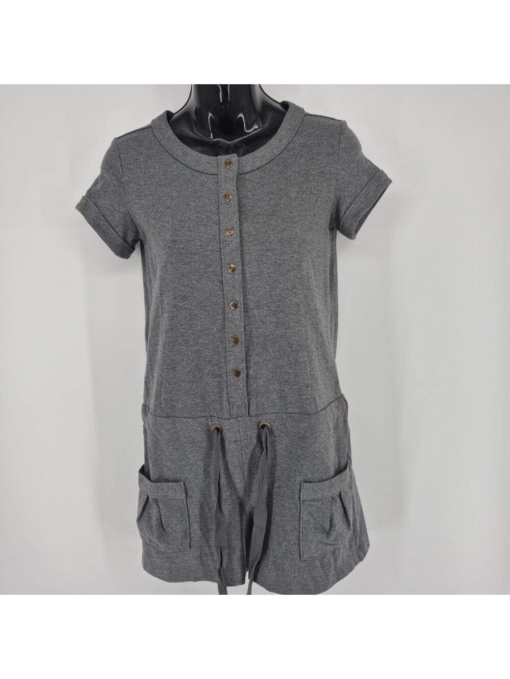 Boy Meets Girl Gray Snap Button Drawstring Romper Short Sleeve Women's Size XS